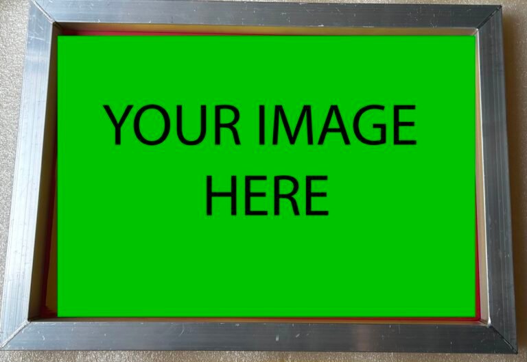This picture depicts a 10x14" silkscreen with text on it that says "YOUR IMAGE ERE" showing that you can have any artwork applied to the silkscreen