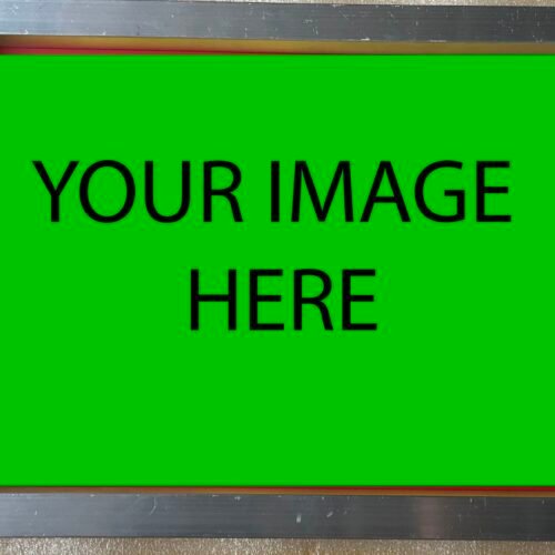 This picture depicts a 10x14" silkscreen with text on it that says "YOUR IMAGE ERE" showing that you can have any artwork applied to the silkscreen