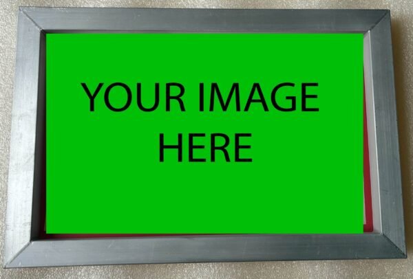 8x12 Preburn This is an image of an 8x12" silkscreen with words saying "YOUR ART HERE" Depicting that you can put any artwork of your choosing on a silkscreen.